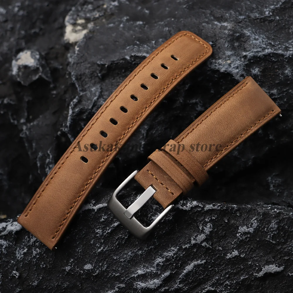 Universal 20mm 22mm Vintage Crazy Horse Leather Watchband for Tissot for Seiko Bracelet for Smartwatch for Men Women Watchstrap