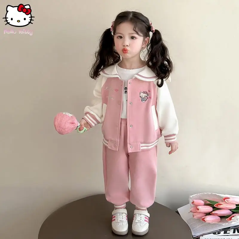 

Sanrio Hello Kitty Kawaii Girl Sports Style Set Kuromi Cartoon Anime Casual Sweatshirt Autumn New Lapel Sweet Loose Comfortable