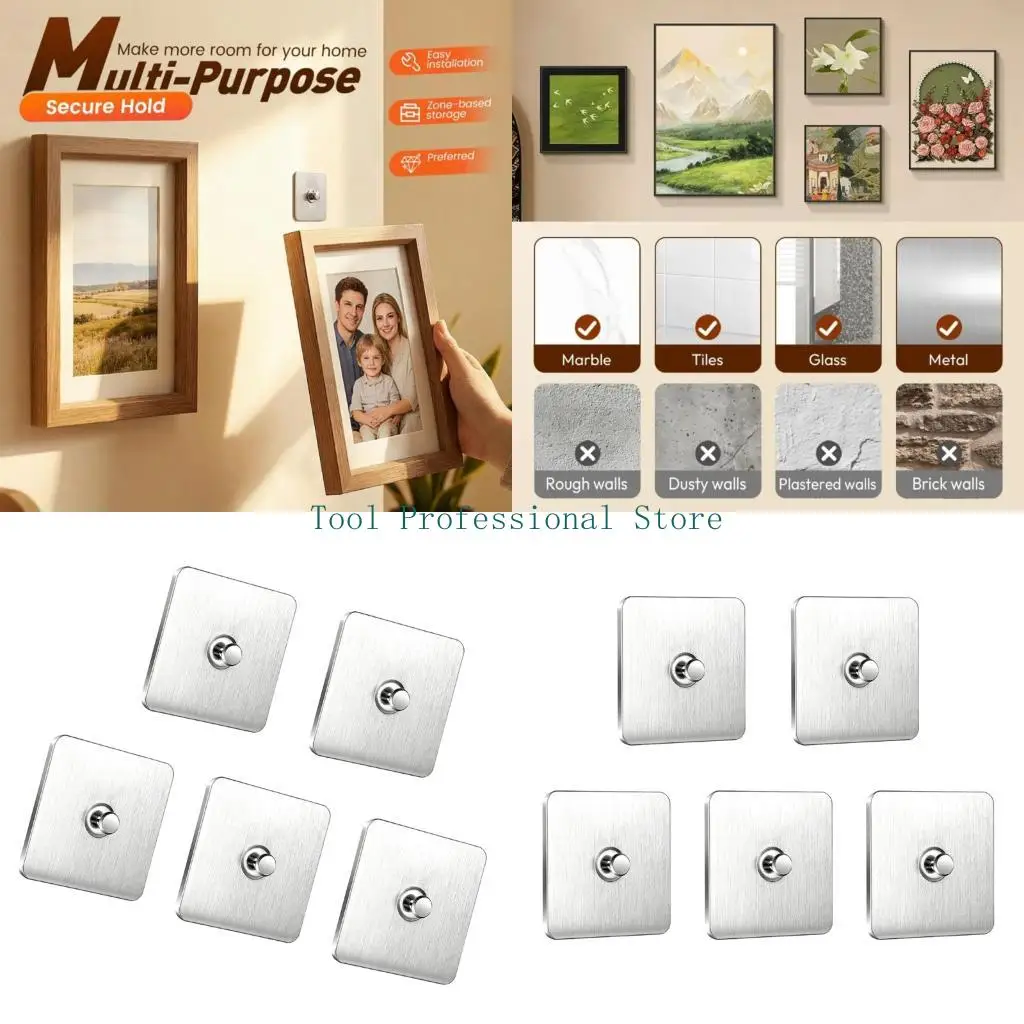 57QF No Drilling Wall Hook Metal Hanging Picture Holder Organizers Without Damaging Wall for Photo Display Easy Installation