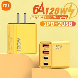 Xiaomi 4 Ports 120W Fast Charging USB Type C Charger PD QC 3.0 USB C Charger EU/US/UK Plug Adapter For iphone Huawei Samsung