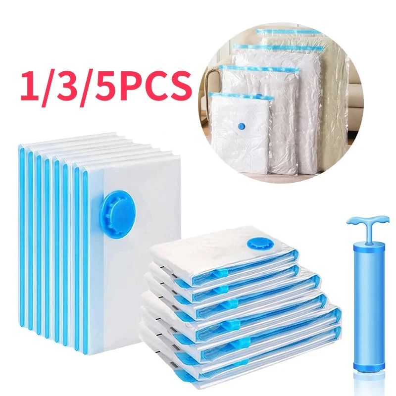 1/3/5PCS Vacuum Storage Bags with Valve Quilt Compression Pouch Space Saving Clothes Organizer Vacuum Bag Vacuum Sealing Bags