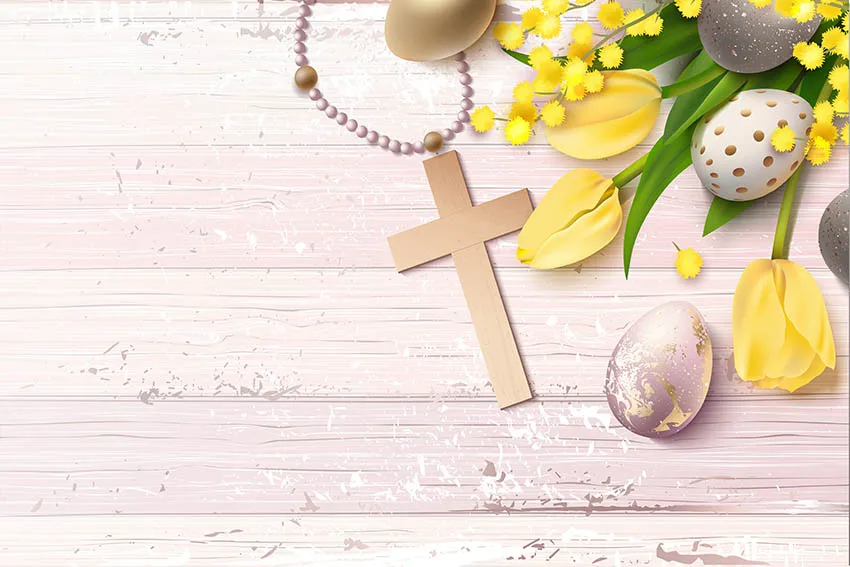 Easter Golden Silvery Eggs Cross Sunshine Blue Sky Bunny Image Backdrops Photography Wooden Boards Backgrounds Photocall Banner