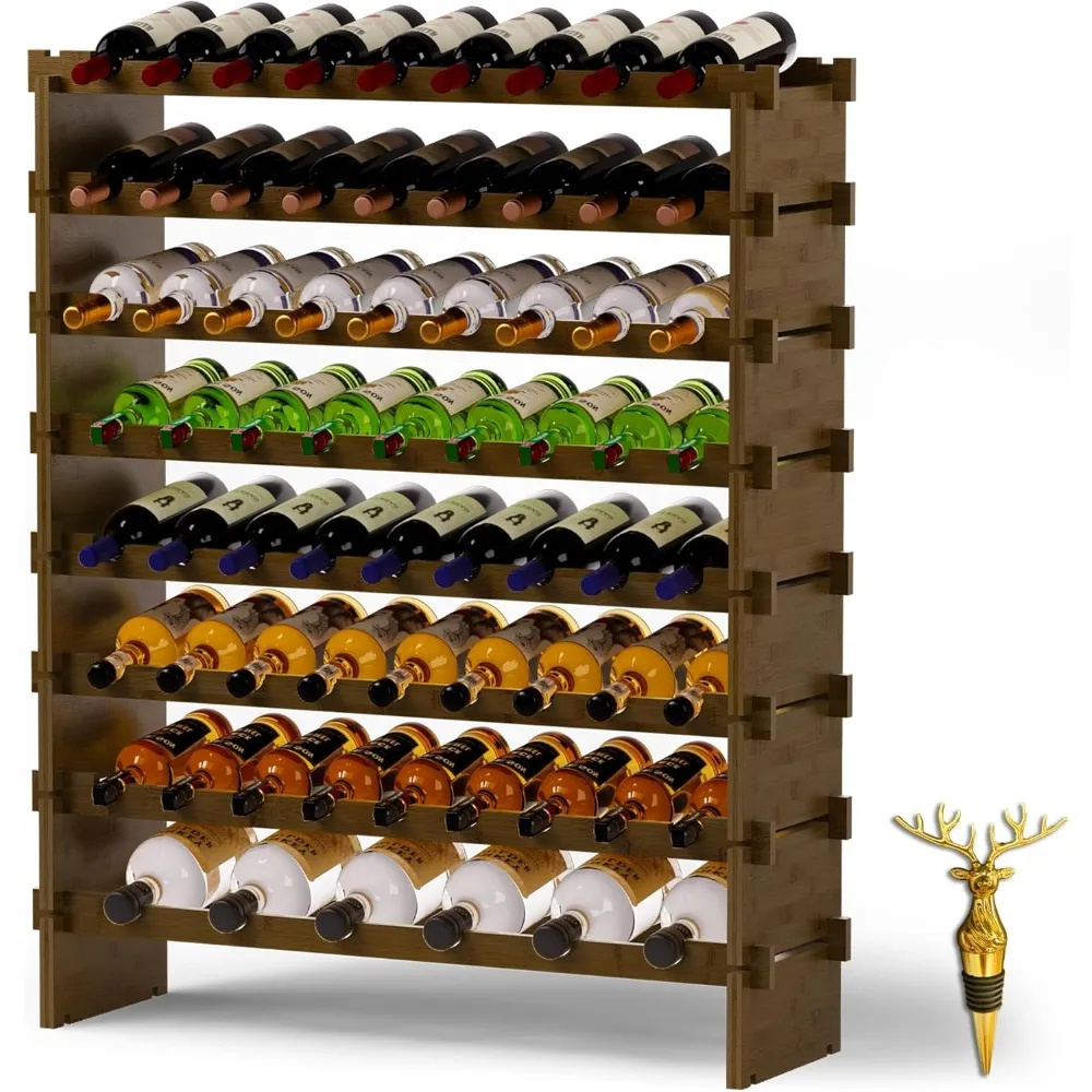 

Wine Rack Freestanding Floor,Bamboo 8-Tier 69 Wine Bottle Holder Racks Countertop Cabinet Display,Wooden Wine Shelves