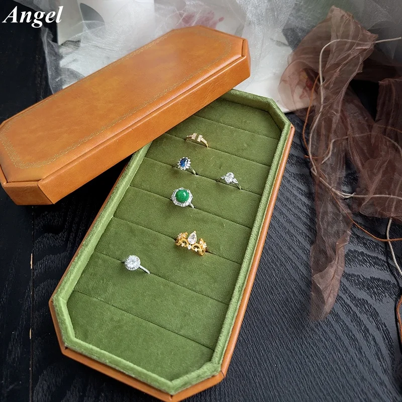 

High Quality Velvet Octagonal Ring Storage Box Earrings Jewelry Display Tray Jewelry Store Counter Display Box Ring Storage Box