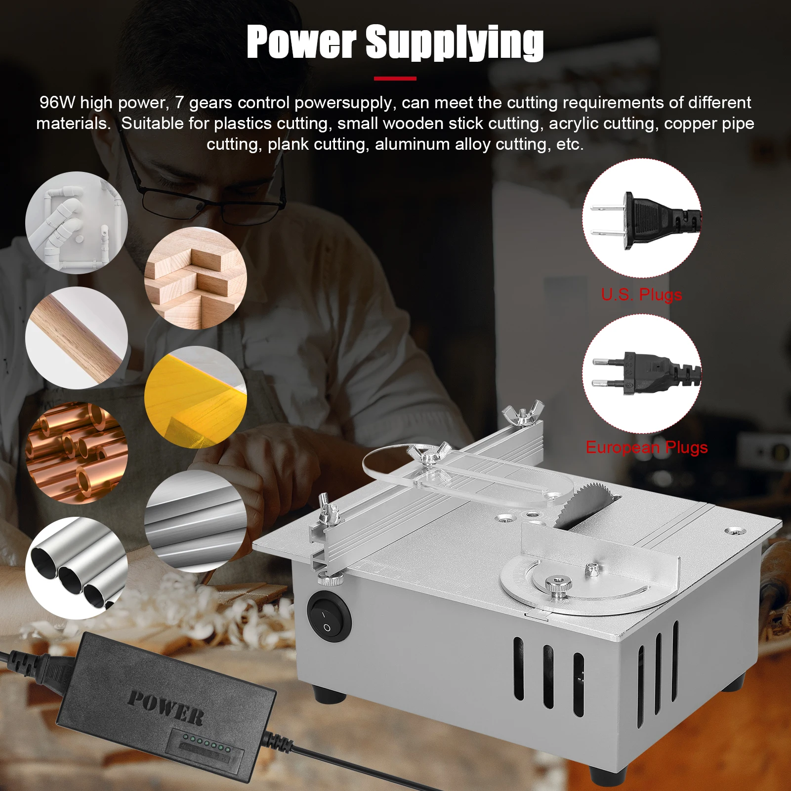 96W Table Saw Multifunctional Electric Desktop Saws 7 Gears Adjustable Woodworking Bench Saw Small Household DIY Cutting Machine