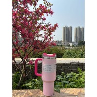 New 40oz Thermos Mug with Handle & Straw|100% Leak Proof Insulated Mug with Lid, 40oz & Goblet Silicone Boots (Flamingo)