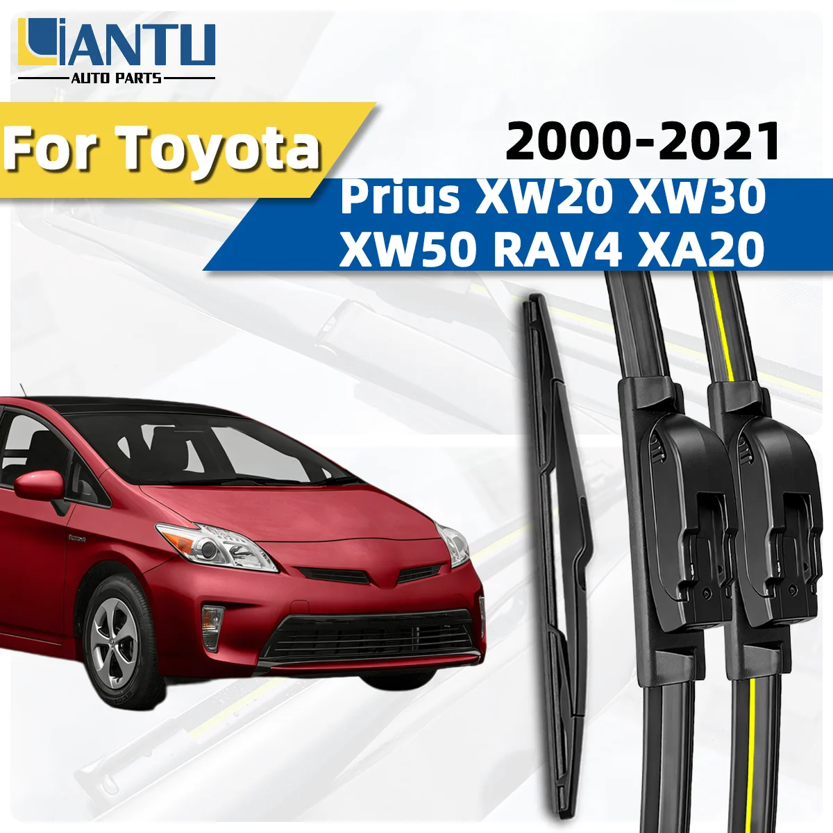 3 Stück Scheibenwischerblätter vorne und hinten, passend für Toyota Prius XW20 XW30 XW50 RAV4 XA20 2000-2021, hochwertige, leise und langlebige Autoteile 2020