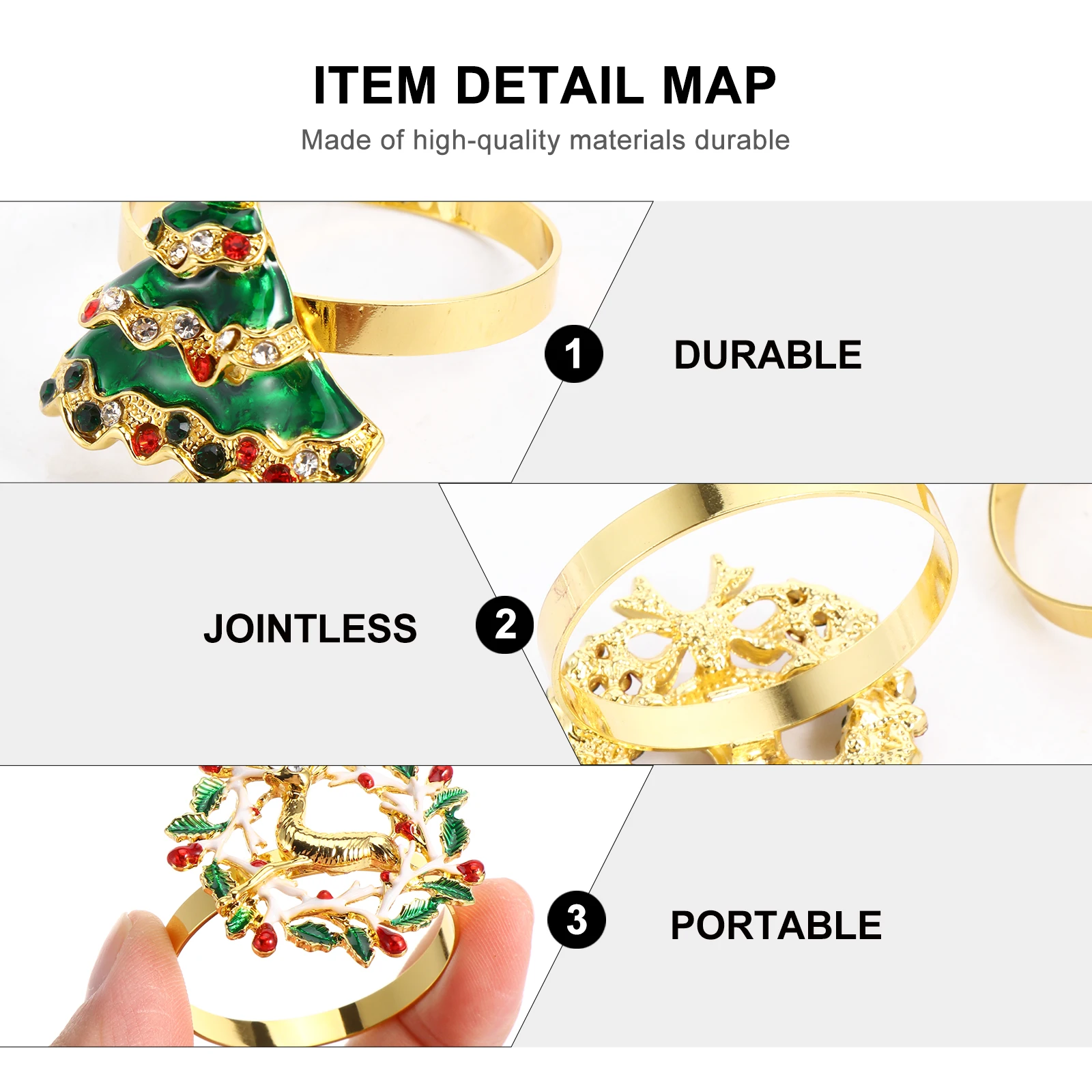 

4pcs Rings Elegant Christmas Holders Napkin Holders Xmas Napkin Buckle Holiday Party Supplies Shiny Alloy Easy Clean