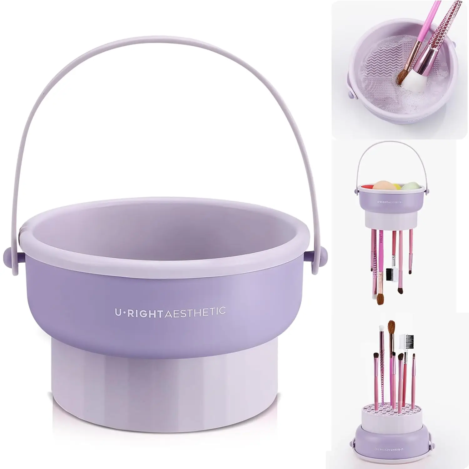 Makeup Brush Cleaning Bowl Beauty Egg Cleaning Tool Storage Set Brush Powder Puff Dry Cleaning Silicone Drying Shelf