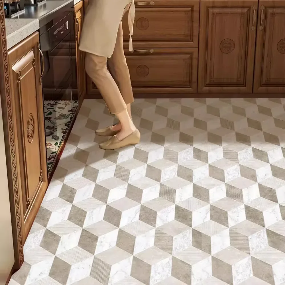 Retro Kitchen Floor Mat Non-slip PVC Leather Washable Large Area Kitchen Rug Oil-proof Waterproof Kitchen Carpet Home Decoration