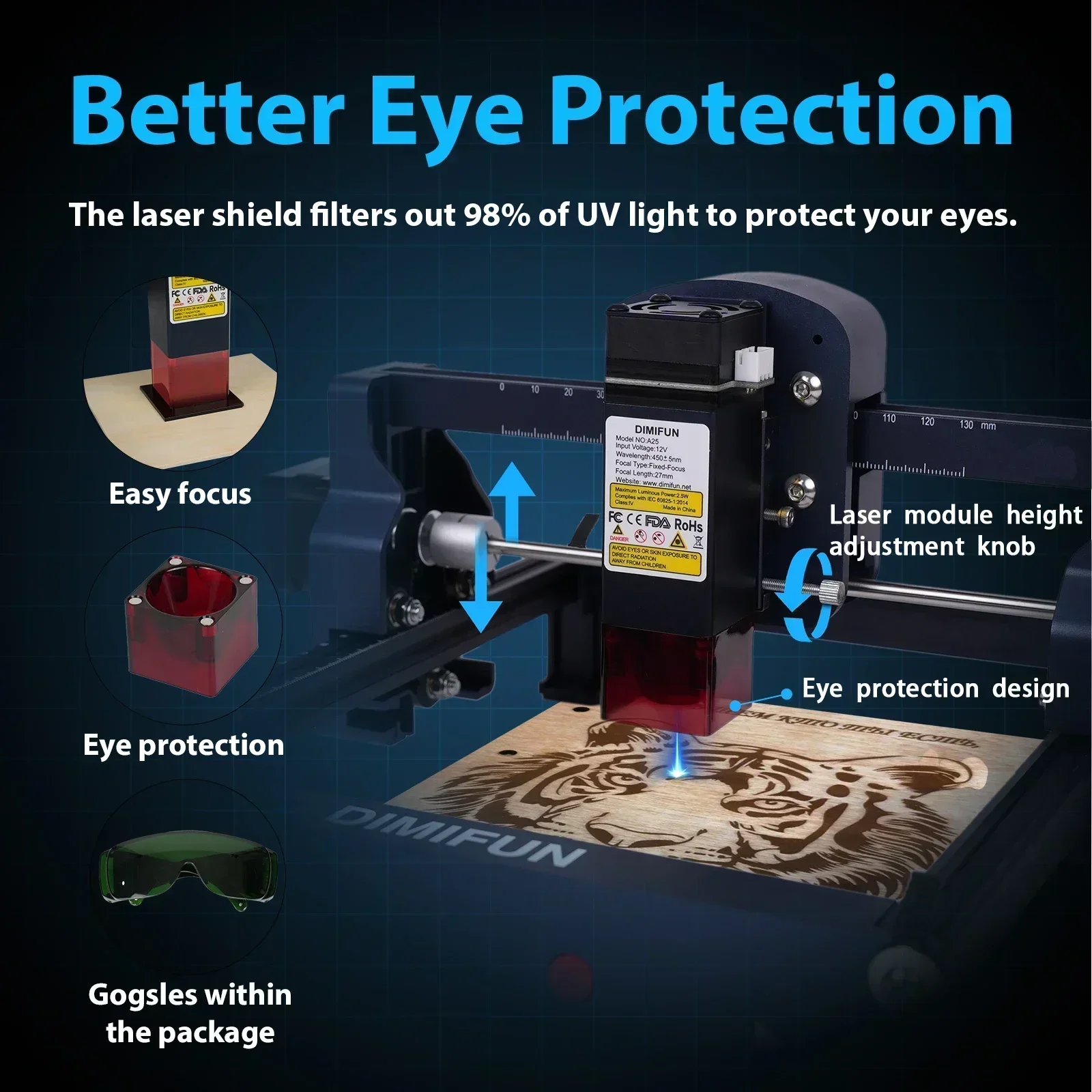 DIMIFUN 2.5W4.5W Laser Engraver DIY Laser Engraving Machine Fast Mini Logo Mark Glass Printer Cutter Woodworking Wood Plastic