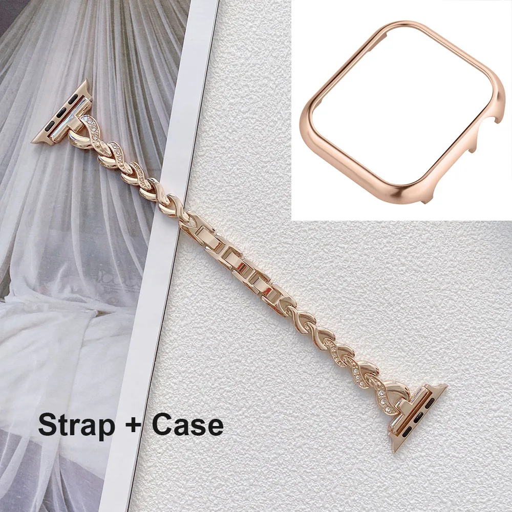 Shiny Metal Band for Apple Watch Band 38mm 40mm 41mm iWatch Series 10 9 SE 7 6 5 4 3 Strap with Case Frame Replacement for Women