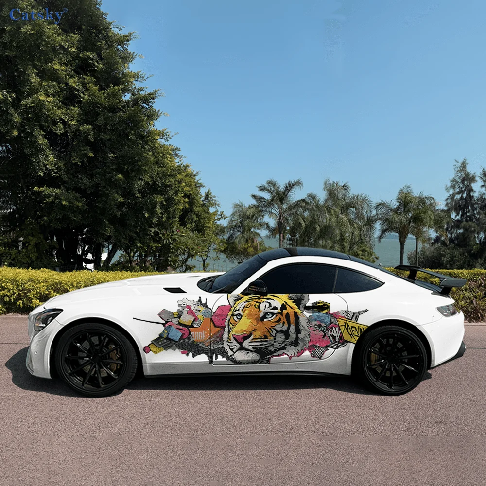 

Colorful Tiger Walking Car Vinyl Wraps Decal Self-adhesive PVC Sticker Suitable for Trucks SUV Decoration Auto Accessories Gift