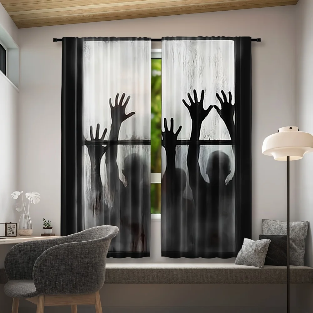 Halloween Zombie Curtain, Scary Hand Window Drape, Horror Ghost Blackout Panel, Haunted House Party Home Decor