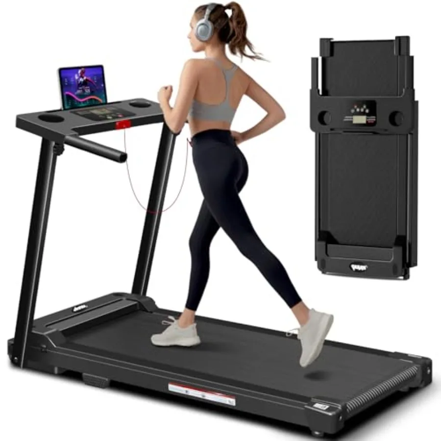 Home Office Portable Foldable Treadmill With 300 LBS Capacity, Steel Frame, Black, Compact LED Display And Quiet Motor