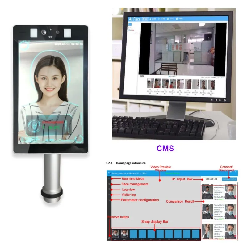 Ai Face Recoginition Temperature Scanner time&attendance access control system all in one machine