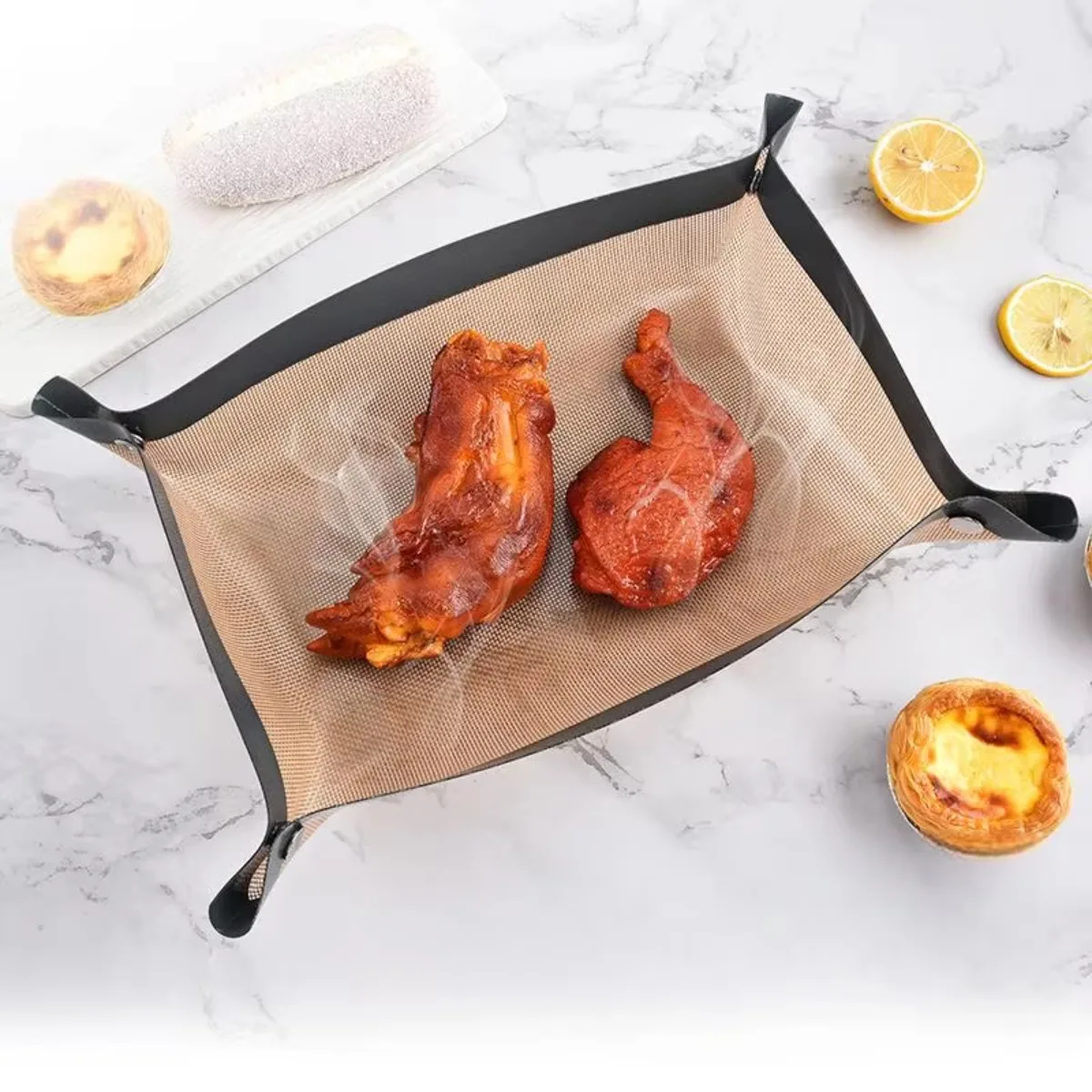 Silicone Baking Mat with Buckle Leakproof Non Stick Oven Mat Snap Button Corners Form Tray High Temp Baking Sheet for Cookie