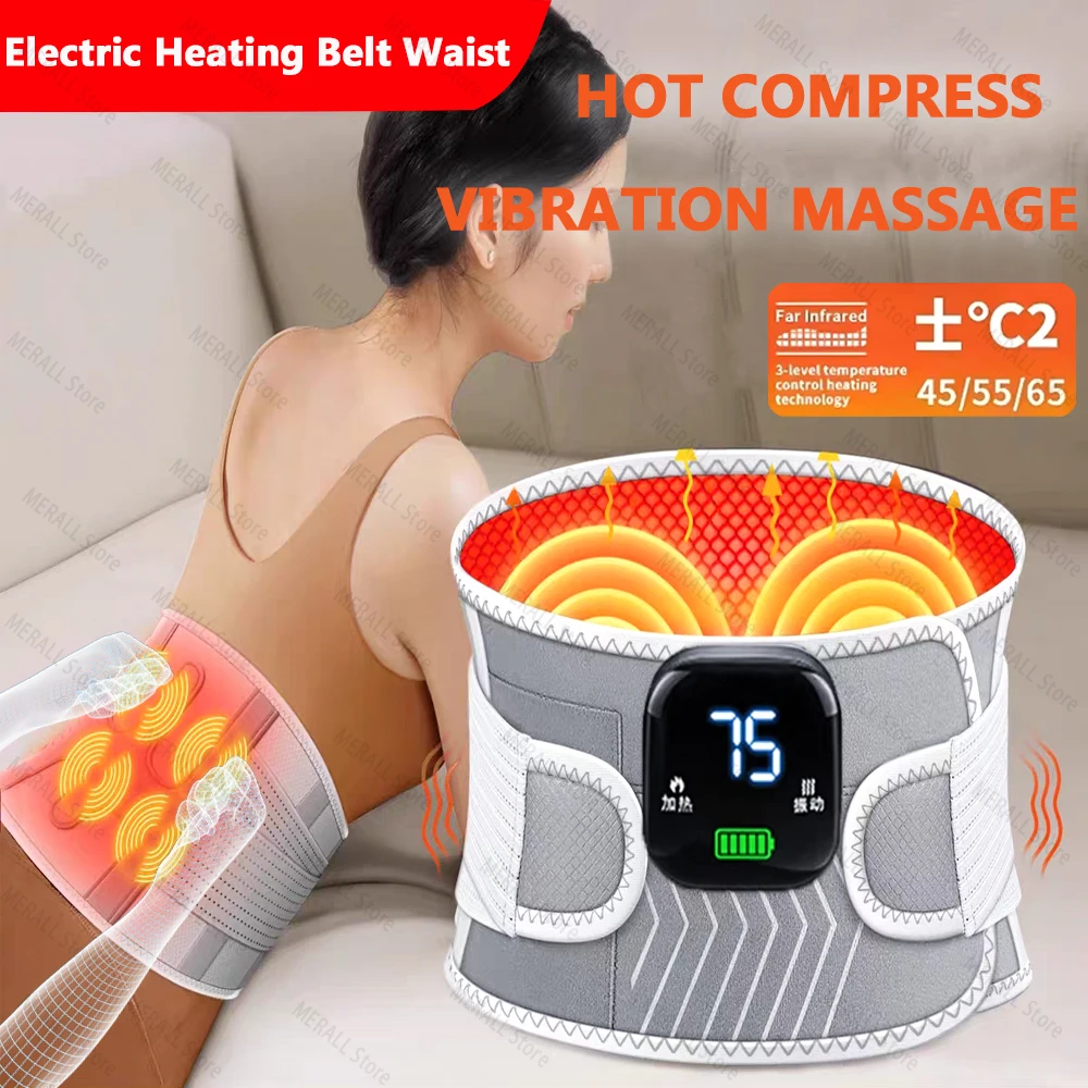 Electric Heating Belt Waist Vibration Massager Hot Compress Lumbar Brace Belt Lumbar Back Relax Pain Relief Support Brace