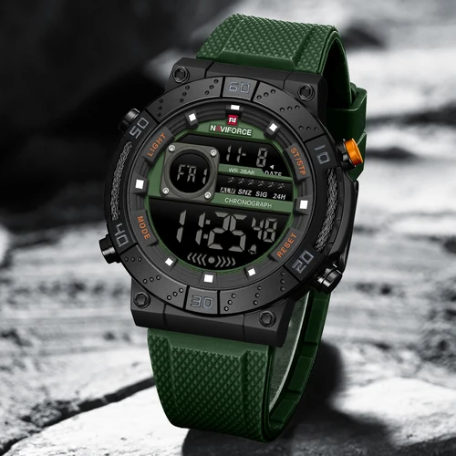 Imagen 2 del producto Relojes NAVIFORCE para hombre, relojes militares digitales de silicona de cuarzo para hombre, cronógrafo deportivo resistente al agua con fecha, reloj de pulsera para hombre