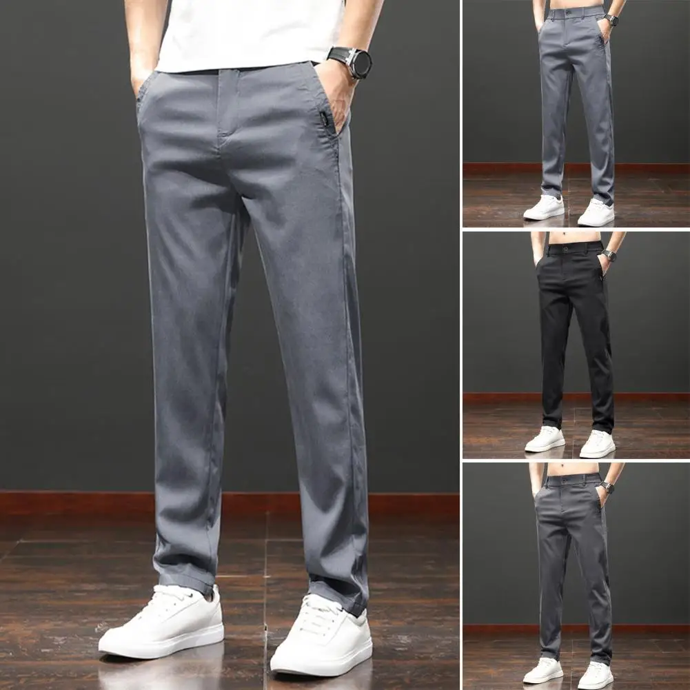 Men Pants Soft Stretch Fabric Summer Clothes Casual Pants Thin Elastic Waist Business Slim Trousers Male Cool Commute Trousers