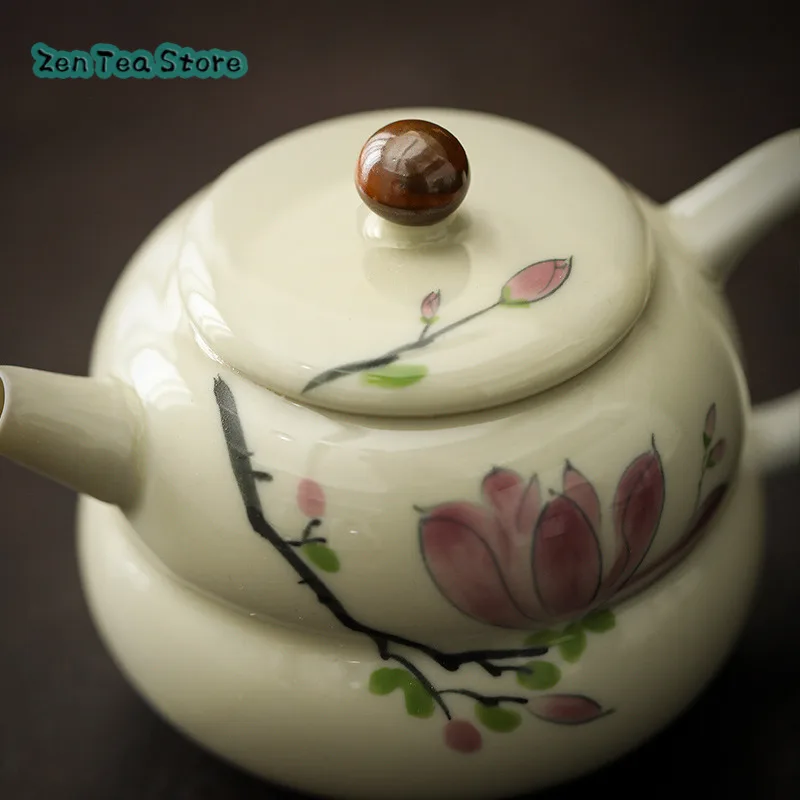 Hand-painted Magnolia Ceramic Teapot Single Pot Grass Wood Gray Underglaze Color Chinese Small Capacity Teapot For Home Use