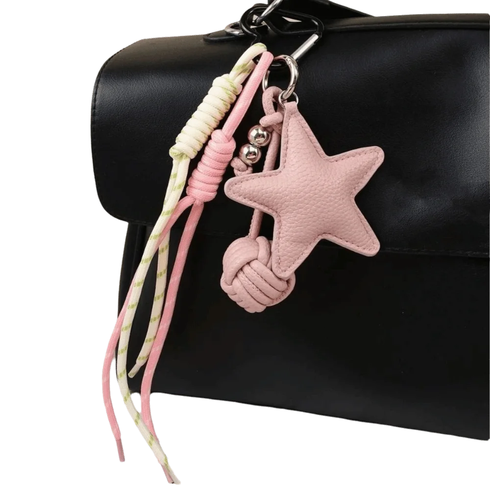 PU Leather Star and Ball Pendant Five Pointed Star Handmade Knot Love Heart Ring Keychain Bag Pendant