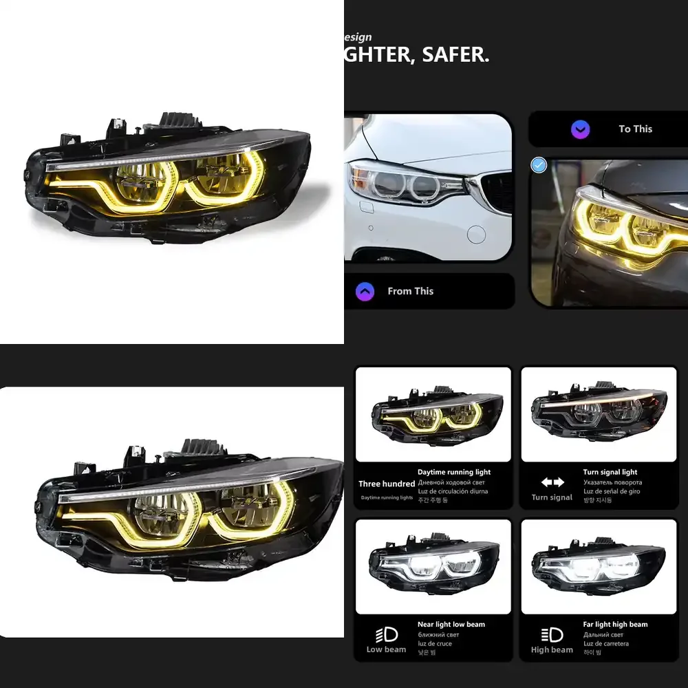 For 2013-2020 4 Series F32 Modified LED Spoon Golden Eye Dual-Beam Projector Headlight Assembly with DRL 12V