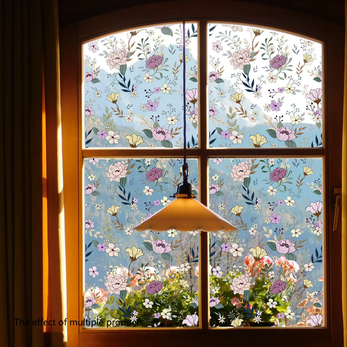 

Simple pink and purple flower window glass electrostatic sticker home decoration sticker self-adhesive