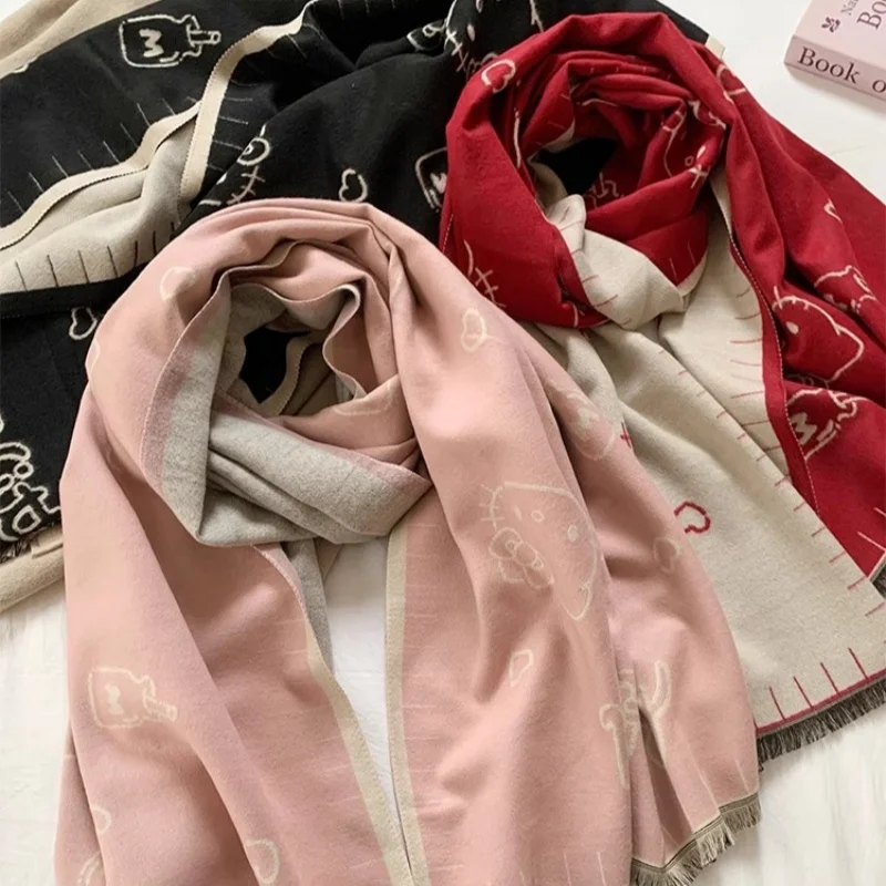 جديد سانريو مرحبا كيتي وشاح دافئ أفخم مزدوج الوجهين وشاح شتاء دافئ رشاقته لطيف الحلو الفتيات عطلة العصرية الإبداع الهدايا #5