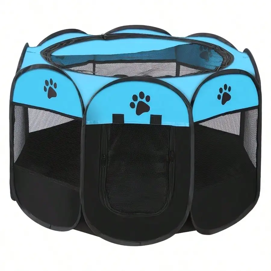 This Foldable Octagonal Pet Fence Features A Breathable Mesh Structure, Making It Suitable For Both Indoor And Outdoor Use. It Provides A Comfortable Space For Cats And Dogs To Play, Is Portable And Easy To Store, And Is Perfect For Home And Camping.