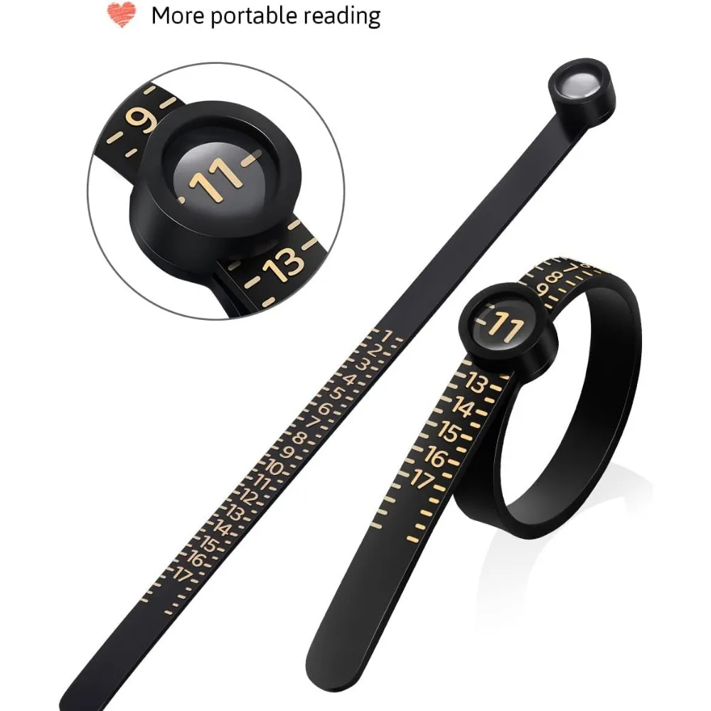 Adjustable Ring Size Measuring Tool with Built in Magnifier for Accurate Clear Reading Plastic Reusable 1 to 17