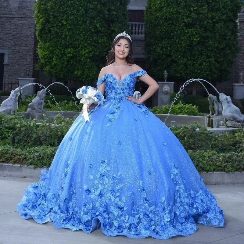 Angelsbridep Abiti Quinceanera blu cielo Abiti da festa di compleanno per ragazze dolci da 16 anni Appliques Perline di pizzo con mantello personalizzato