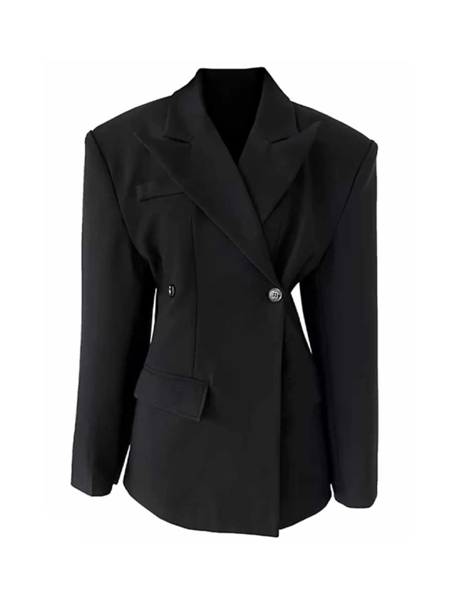 

Spring Autumn High-end Black Silhouette Waist-hugging Suit Jackets Men Women Solid Color Simple Slimming Straight Blazers Coats