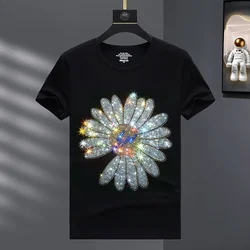 Plus Size 8XL Fashion Rhinestones T Shirts Men Summer Casual Streetwear Short Sleeve O Neck Slim T-shirt Man Camisetas De Hombre