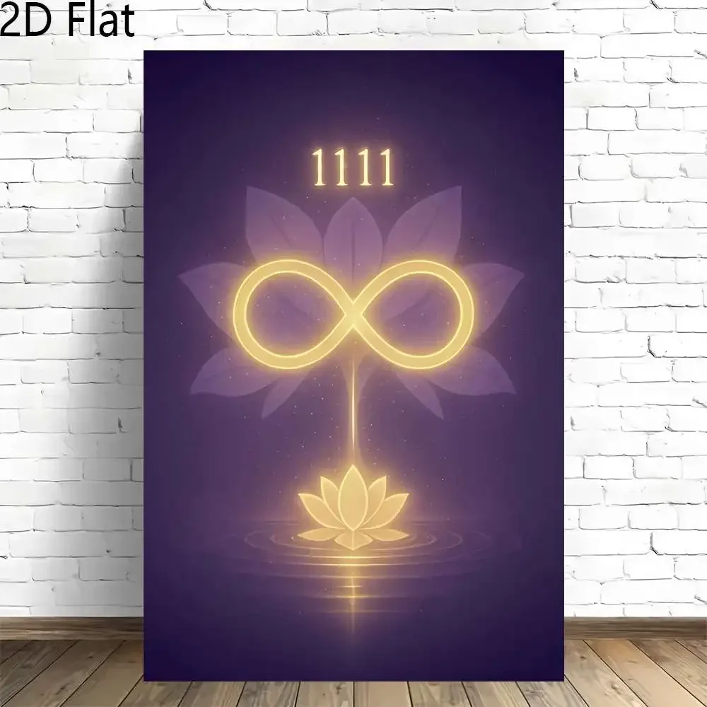 1pc Frameless Home Decor Canvas Poster2D Flat, 1pc Sacred 1111 Number Symbol Wall Art with Lotus Flower & Infinity Symbol - Vert