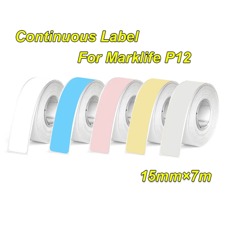 15mm x7m Continuous Label Paper fit for P12 Mini Portable Label Printer Waterproof Self Adhesive Thermal Printer Sticker