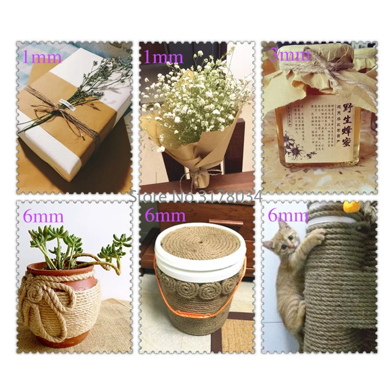 Natural Jute Fabric Rope Twine Rolls Hemp Twisted Cord Macrame String DIY Basket Craft Cat Pet Scratching Handmade Decor 10mm