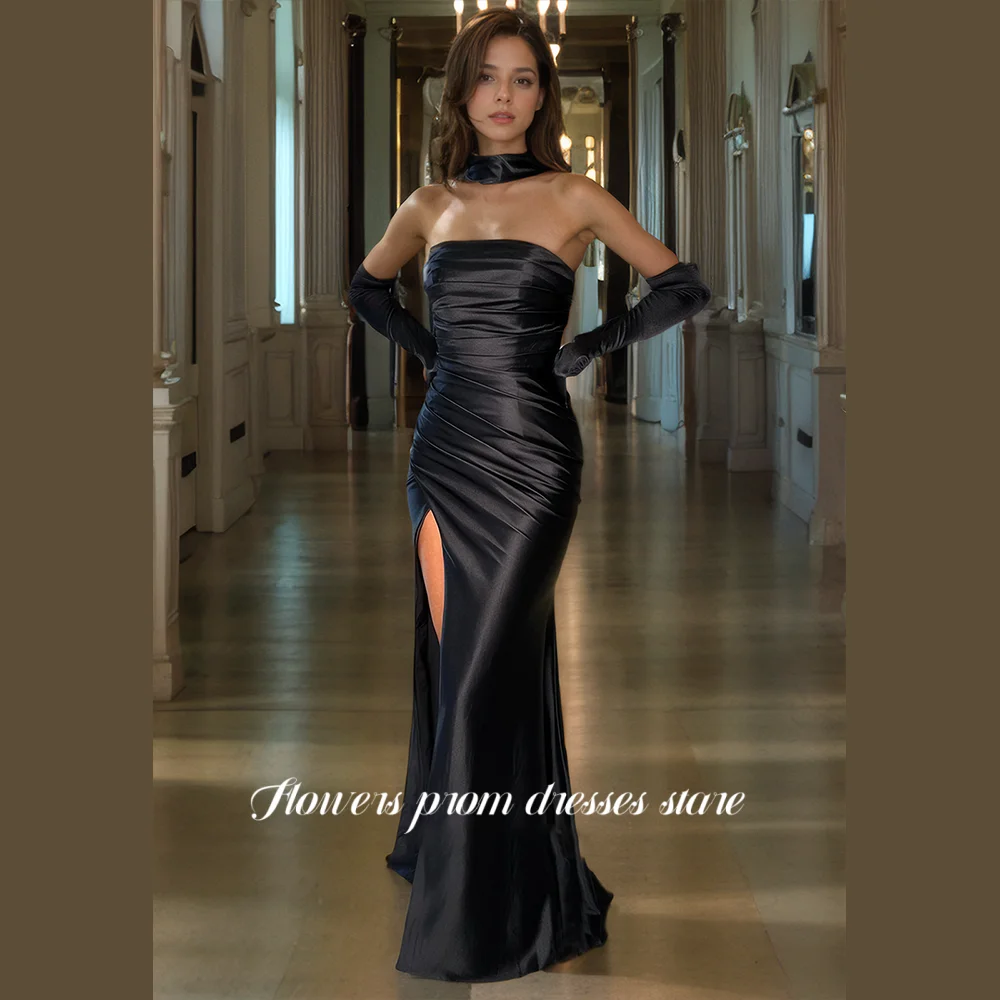 

Flowers Prom Strapless Evening Dress with Shawl Formal Party Dresses for Women High Slit Prom Dresses Customized
