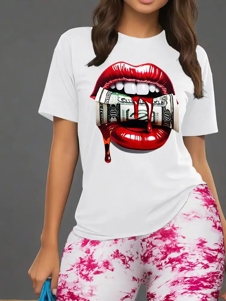 

Swallow The Dollar Printing Women T Shirts Two Piece Set Hip Hop Floral Shorts Sets Breathable Summer Soft Shirt Shorts Female