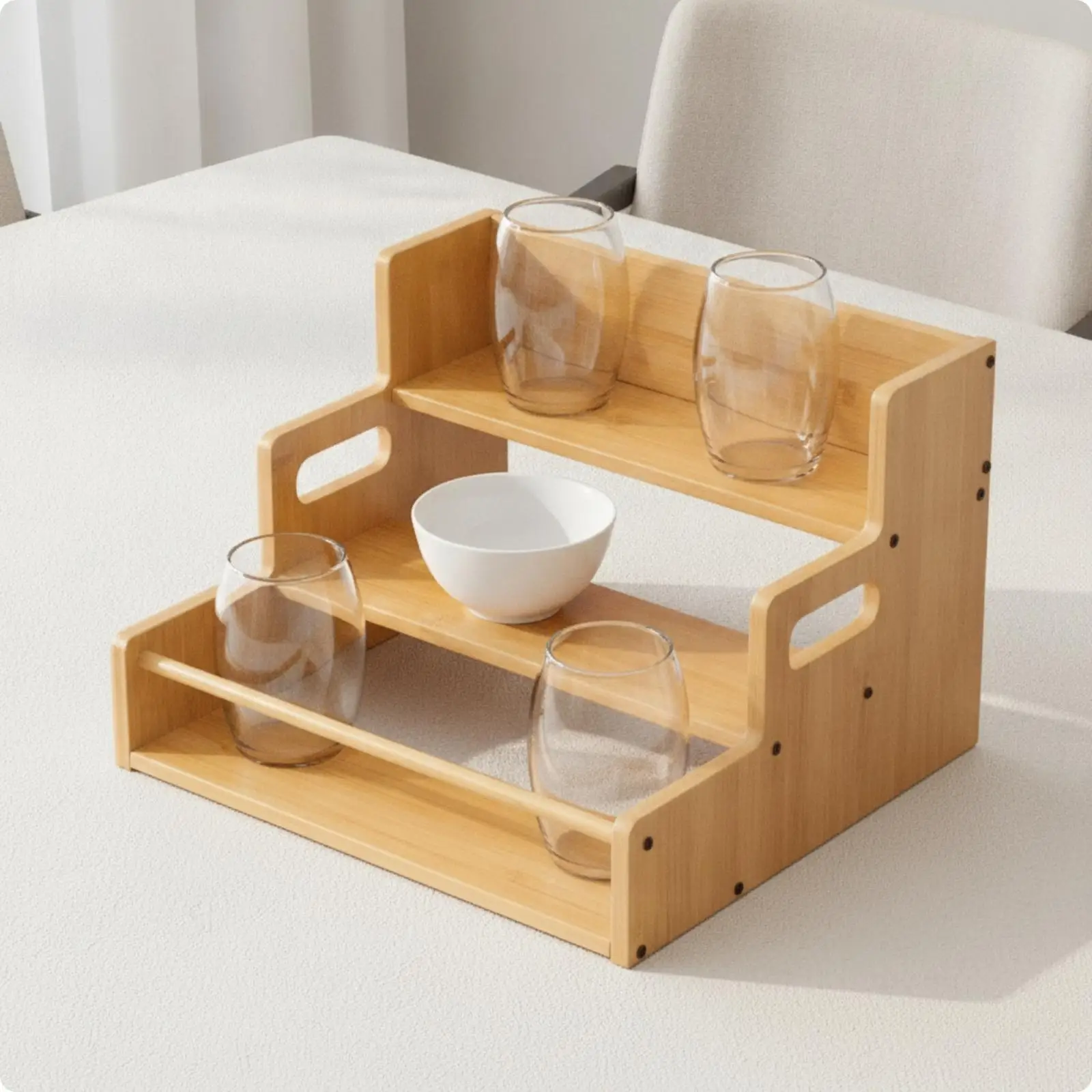 Tabletop Bamboo Wine Rack Storage Organizer Three Level Shelf for Home Kitchen Bar Display
