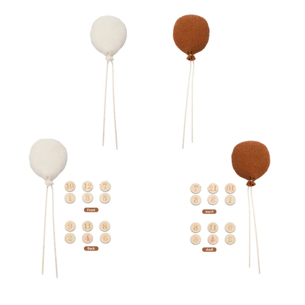 Baby Plush Balloon Photo Props Set Baby Milestone Numbers 0-12M White Caramel Newborn Birthday Photography Decor Gifts