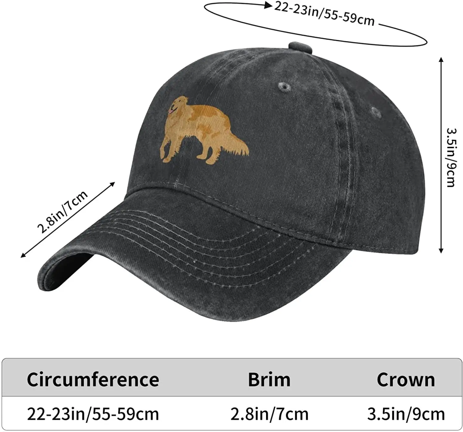 Golden Hair Dog Adjustable Baseball Hat Denim Ball Cap Cotton Washed Fashionable for Men Women