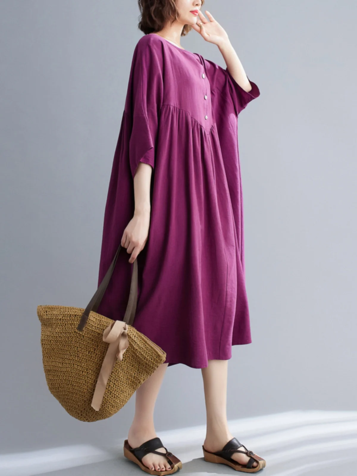 

Повседневная хлопково-льняная длинная юбка большого размера для женщин больших размеров, круглая длинная юбка на пуговицах Zen Sle, длинная юбка с широким подолом