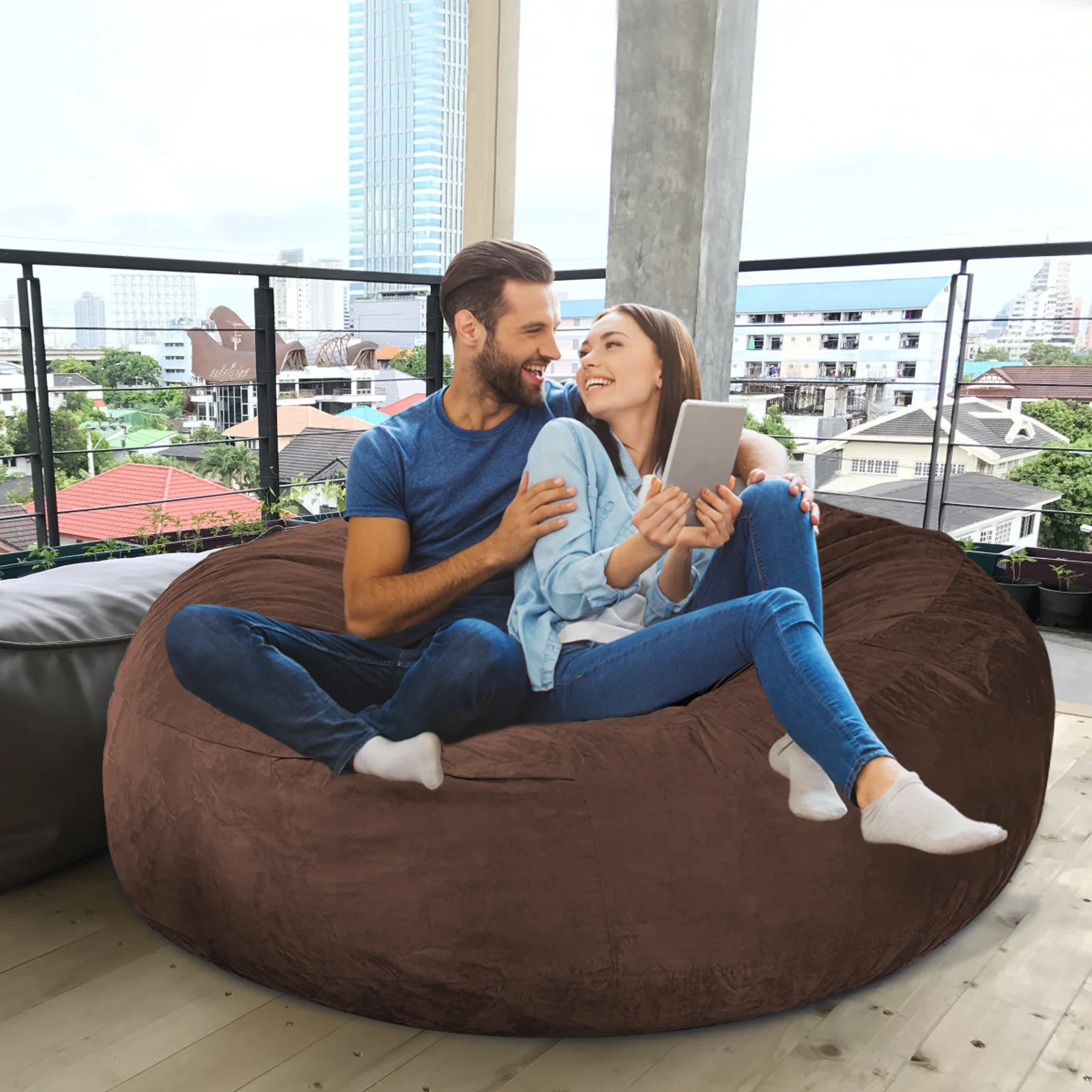 

5/6/7FT Bean Bag Chair Cover Soft Velvet Bean Bag Cover Home Sofa Cover No Filler Stuffable Beanbag Lazy Sofa Bed Cover