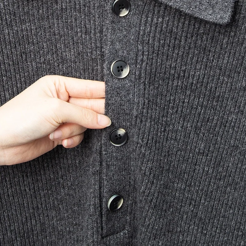 Man Luxury Brand Long Sleeves Knitwear 100% Wool Lapel Four-Button Non-deforming Warm Autumn New Sweater Lazy Leisure Men's Tops