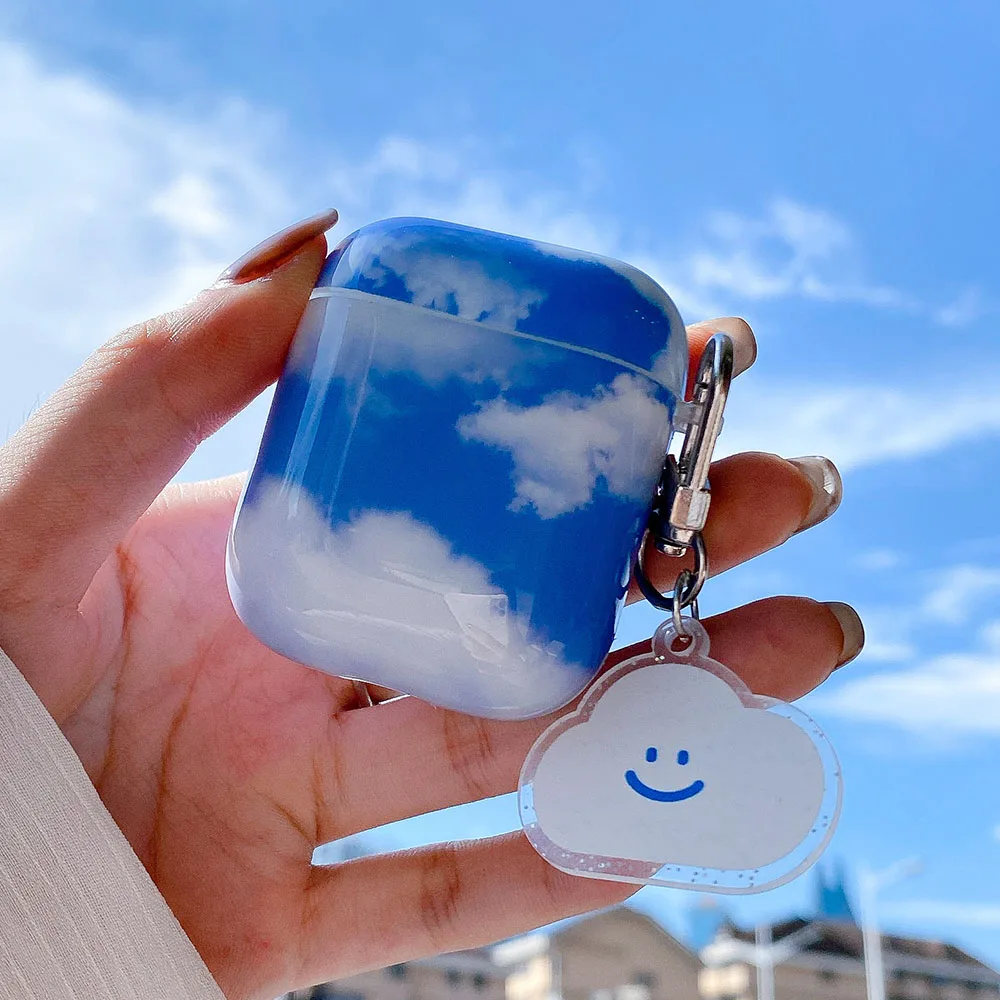 Étui pour AirPods 1, 2, 3, mignon ciel pourrait brillant couverture nuages pendentif porte-clés, étui pour écouteurs souple pour Airpods Pro 2 porte-clés funda