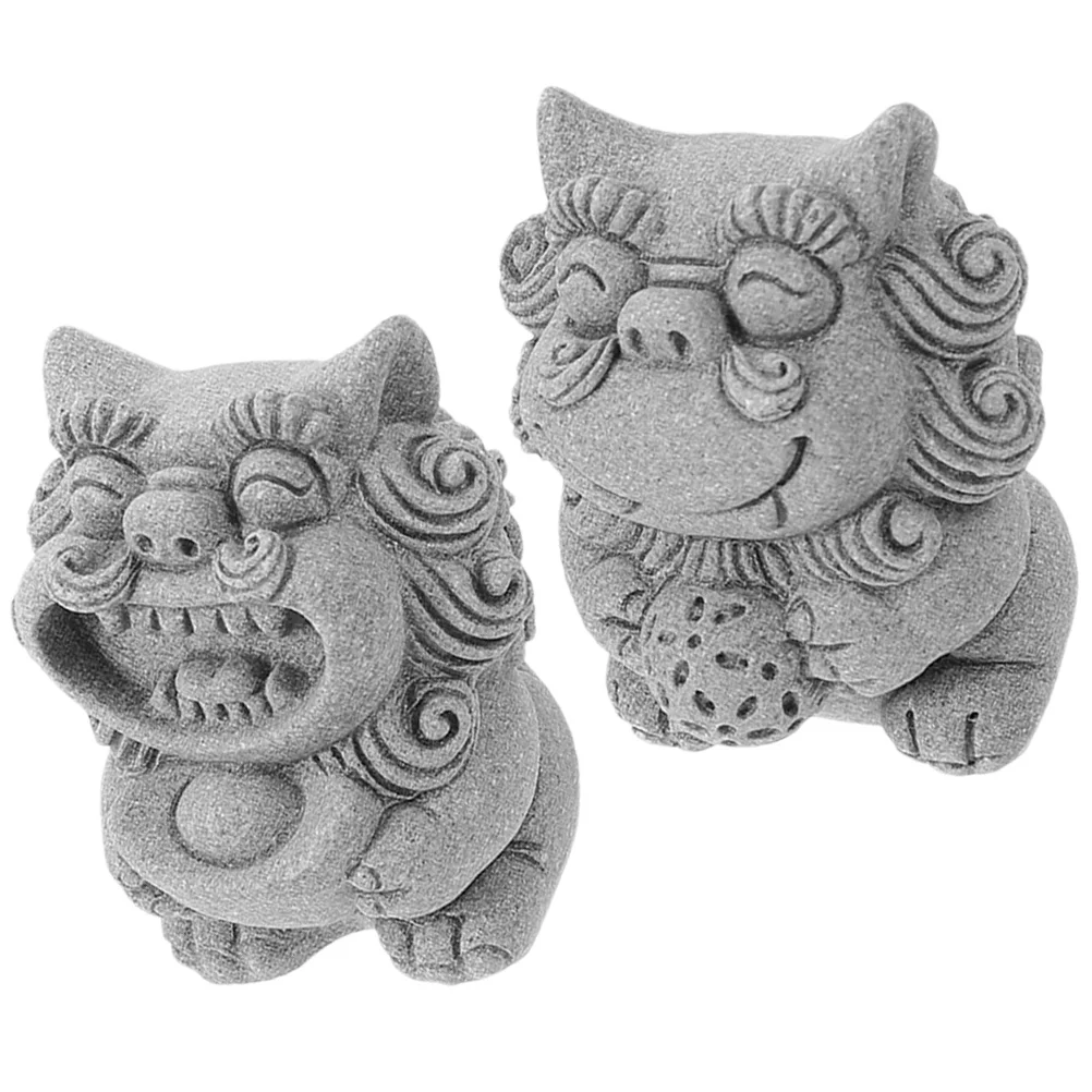 

2Pcs Stone Lion Statues Miniature Home Decor Carved Lion Ornaments for Desktop Office Indoor Decoration Living Room