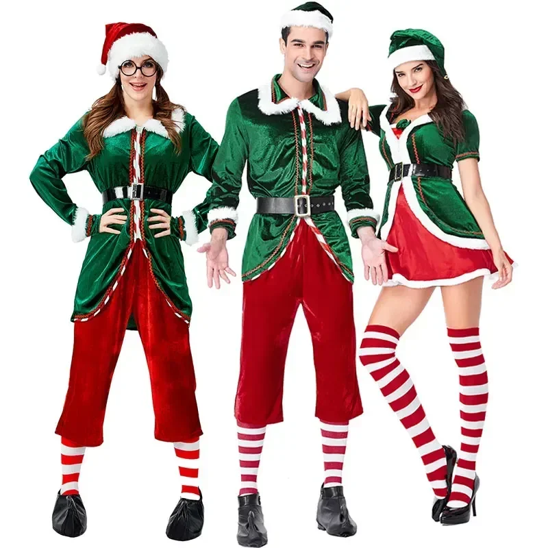 Erwachsene Frauen Männer Santa Claus Weihnachten Neujahr Karneval Party Cosplay Jungen Mädchen grüne Elf Paar Claus Kostüm Anzug