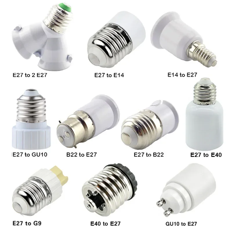 10PCS E27 E14 Screw Sockets Lot Lamp Bulb Adapter Plastic Base LED Bulb Extender Converter Fitting Light Holder Socket Round