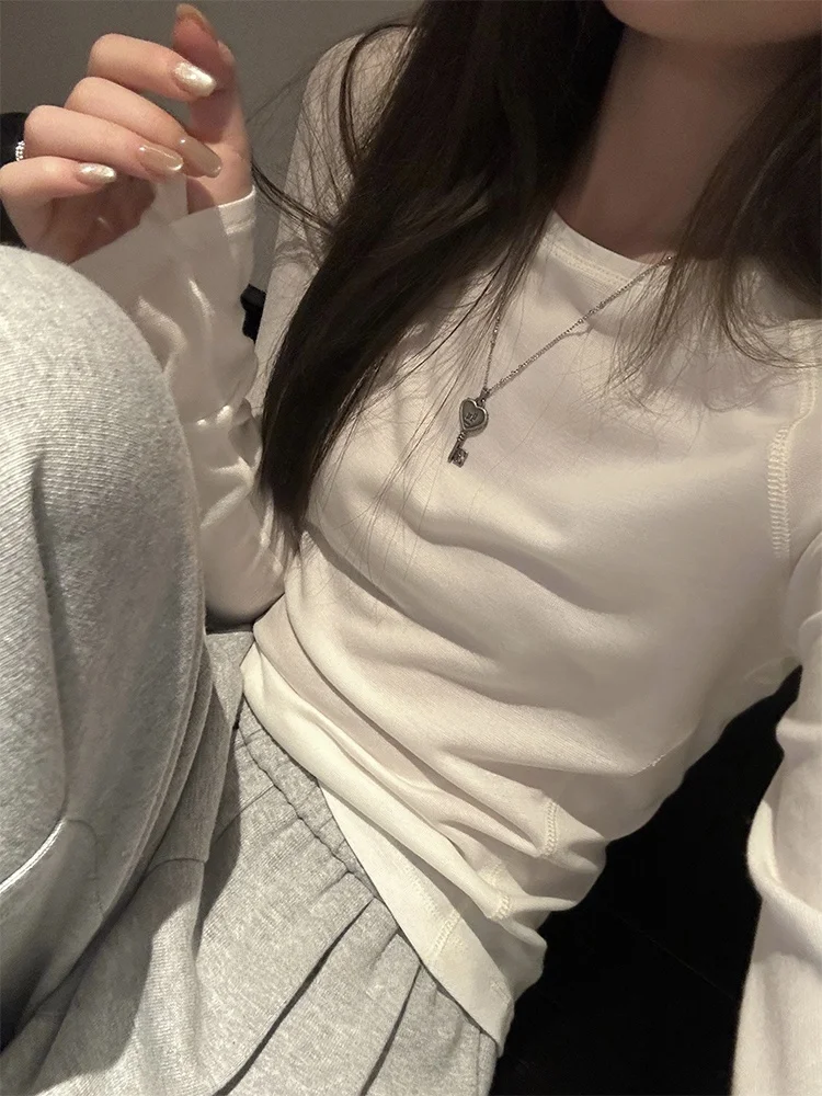 

Bla Bean H Humming Cloud Heat Oxygen Versatile Knitted Long Sve Women's Base irt Heydle Casual Sle Slim Fit Pure Color